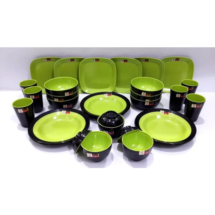 Paket Rosemary Hijau Stabilo Set Peralatan Makan Melamin Goldendragon