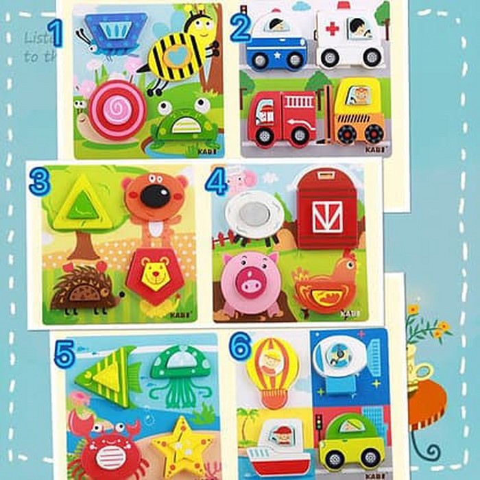 Mainan Edukasi Anak Puzzle Kabi Chunky Kecil Hewan Transport Serangga