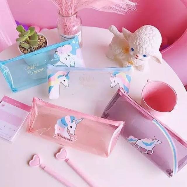 Tempat Pensil Unicorn Premium Tepak Pensil Alat Tulis Pencil Case Pink Cewek Perempuan Transparan Sekolah Back to school Kado Anak Perempuan Cewek Birthday