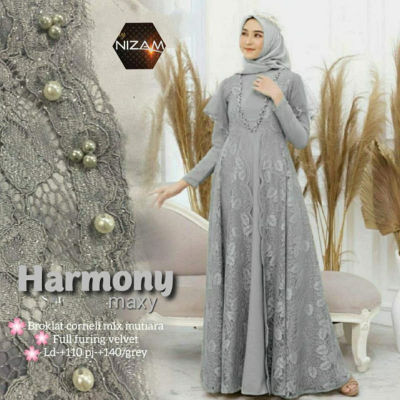 HARMONY MAXY BY NIZAM / PAKAIAN PESTA MUSLIMAH / GAMIS BERBAHAN BRUKLAT CORNELLI