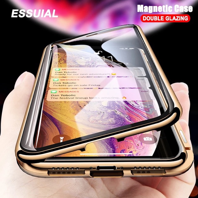 iPhone 6 6plus 7 8 7plus 8plus X Xs Xr Xs Max Case Handphone Slim Magnetic Glass Casing iPhone Slim Magnetic Double Glass 360 Coverage Case iPhone Slim Double Glass Magnetic 360 Coverage