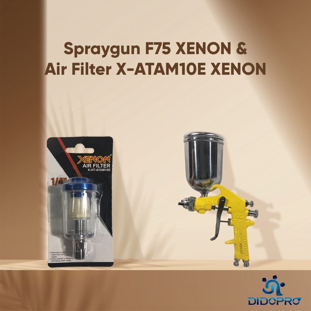 PAKET Spray Gun Murah XENON F75G Tabung Atas 400cc + Air filter Kompresor For Spray Gun XENON