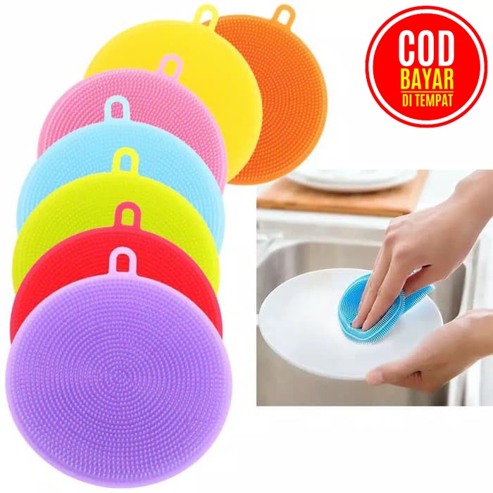 SPON SILIKON dish BULAT CUCI PIRING panci scouring pad serba guna ANTI KUMAN BAKTERI sponge silicone cleaning wash brush pan