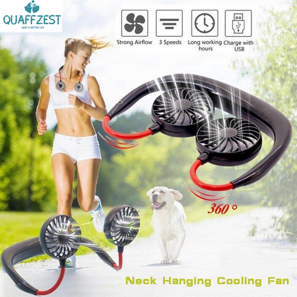 Kipas Angin Mini Portable USB Rechargeable Model Gantung Leher Outdoor Travel Neck Fan