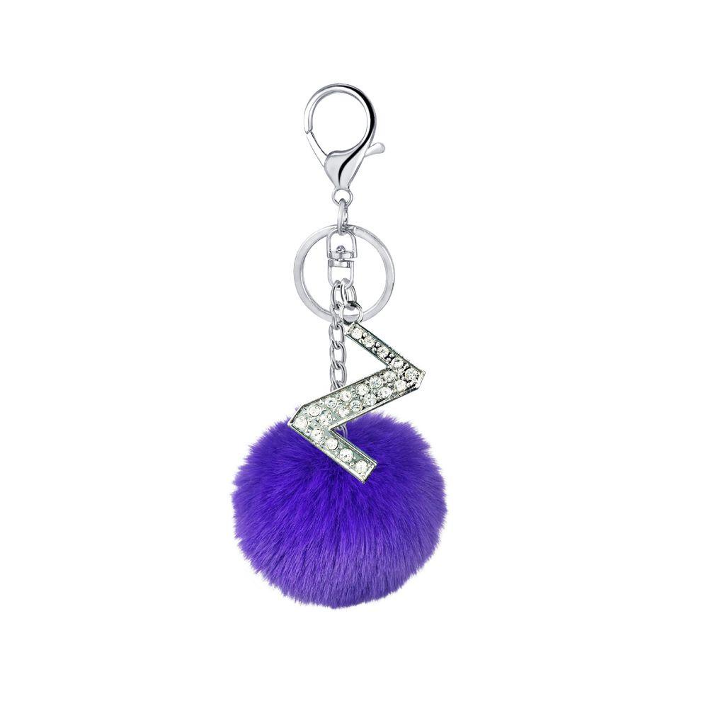 Lanfy 26huruf Gantungan Kunci Wanita Hadiah Fashion Multicolor Ornamen Perhiasan Mobil Keyring Handbag Charms Rumbai Liontin Berbulu Pompom Bola Bulu 26huruf Key Chain