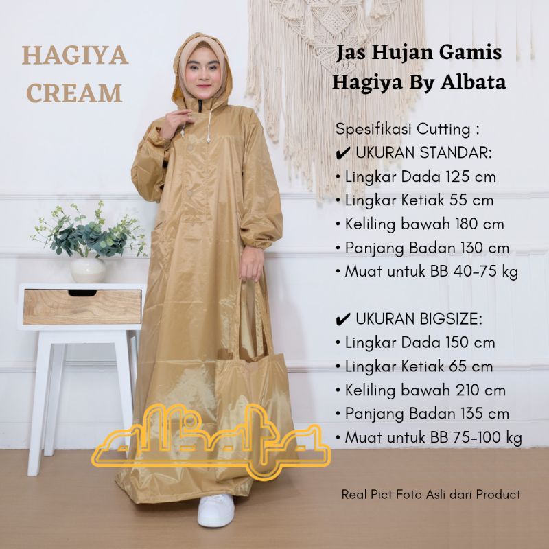 Jas Hujan Wanita Jumbo Bigsize Model Gamis Muslimah Syari Hagiya by Albata Cream