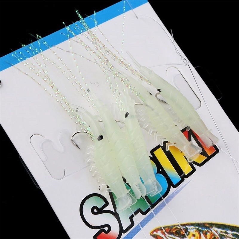 10pcs/2packs Sabiki Soft Rigs Fishing Lure Glow In The Dark Luminous Shrimp Bait False Lure Soft Worn Fake Lure Baits