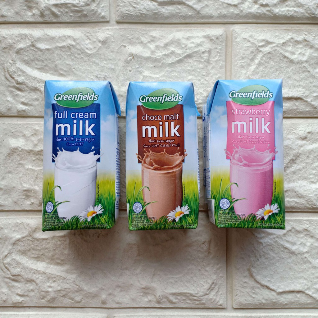 Susu Greenfields 200ml Full Cream Choco Malt Coklat Cokelat Strawberry Stroberi 200 ml greenfield