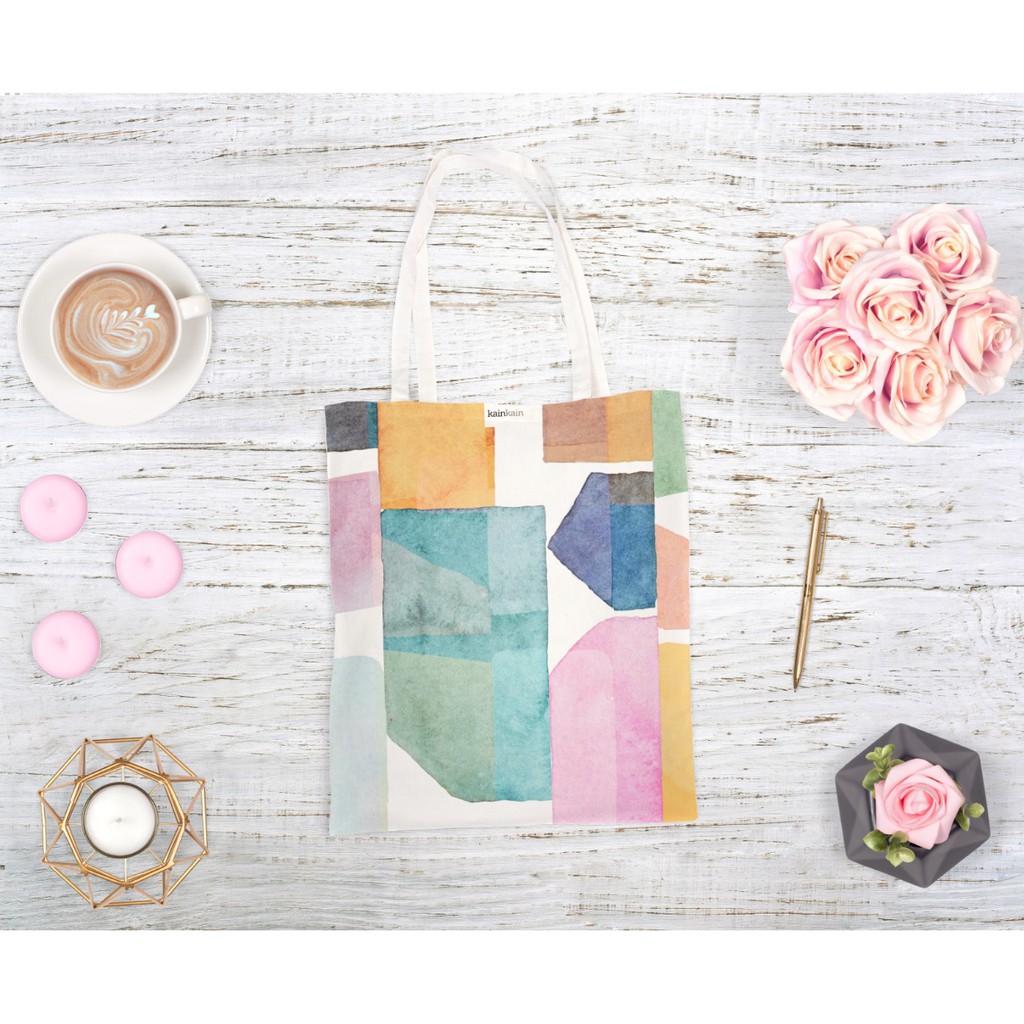 

Tas Tote Kanvas Blacu I COLORFUL WATERCOLOR I KKTT39