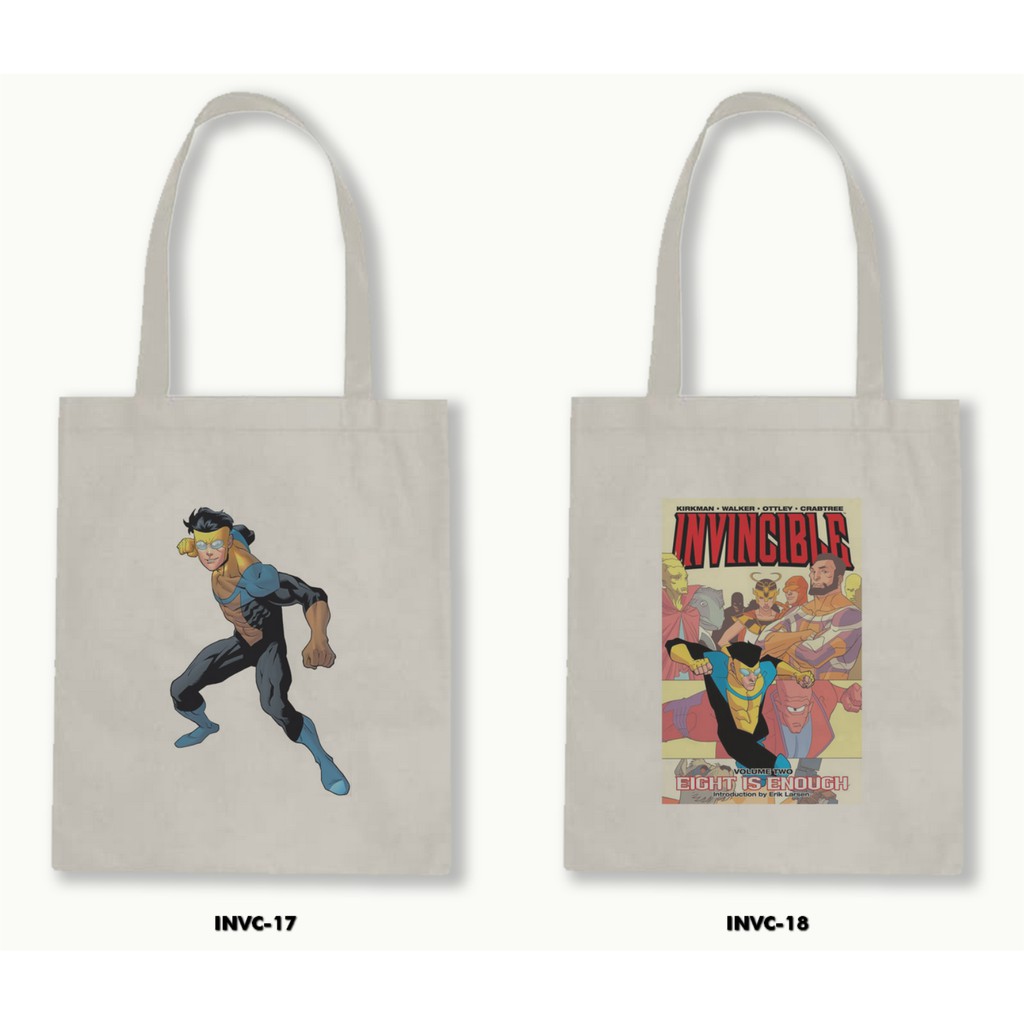 Tas Tote Bag Resleting Kanvas/Blacu  - Invincible .01
