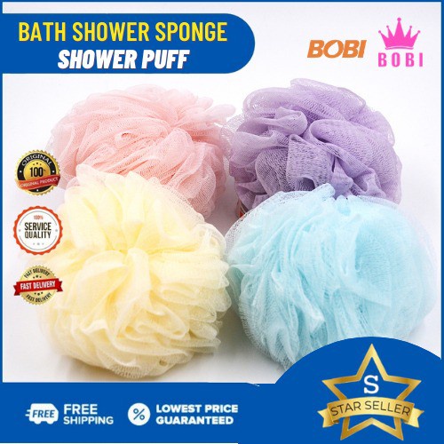 Spons Mandi Pendek Merk Bobi - Shower Puff Bath Sponge - Warna Random dan tanpa plastik satuan