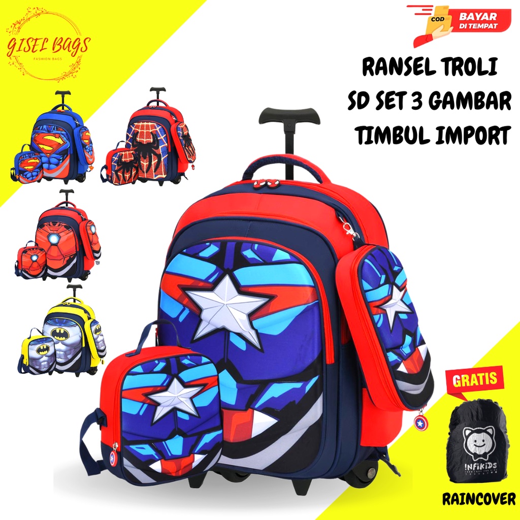 Tas koper anak laki laki sd import gambar timbul karakter superhero