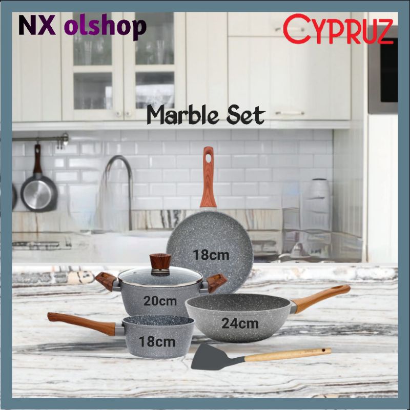 CYPRUZ Marble Set Panci Wajan Spatula Kuali Penggorengan Anti Lengket