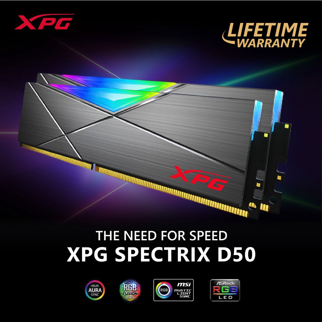 ADATA XPG SPECTRIX D50 RGB DDR4 16GB KIT 3200 MHz MEMORY RAM (8GBx2) GREY