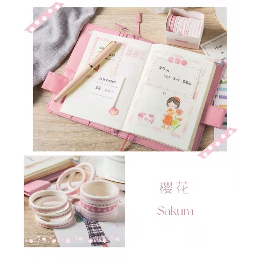 Washi Tape Motif 10pcs/Set Washi Masking Tape Lucu Selotip Solatip Isolasi Lakban Kertas DIY Planner Journal Scrapbook Diary