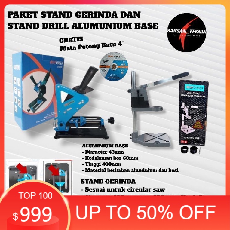 Paket Stand Dudukan Bor Dan Gerinda Tangan Biru Hijau