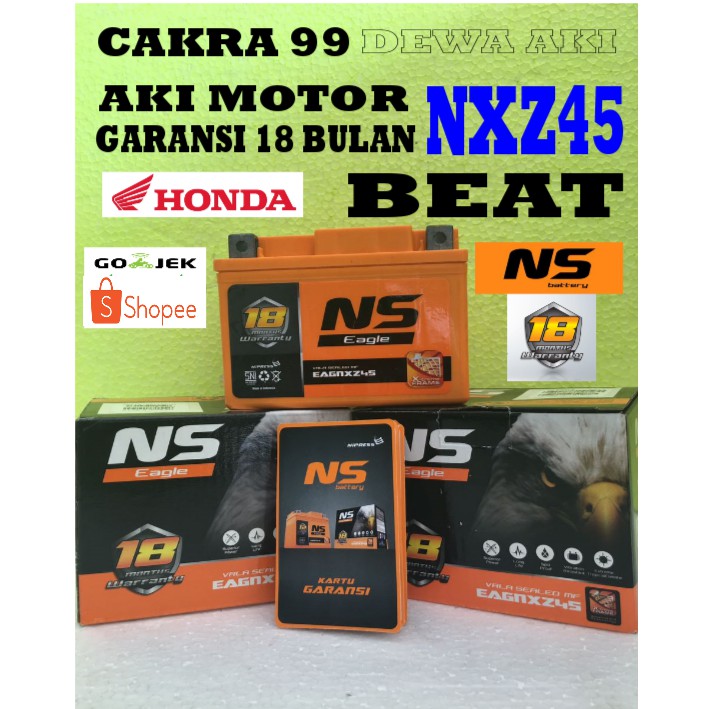 AKI HONDA BEAT BERGARANSI 18 BULAN NS EAGLE GTZ5S aki Kering Bebas Perawatan TIPE NXZ45