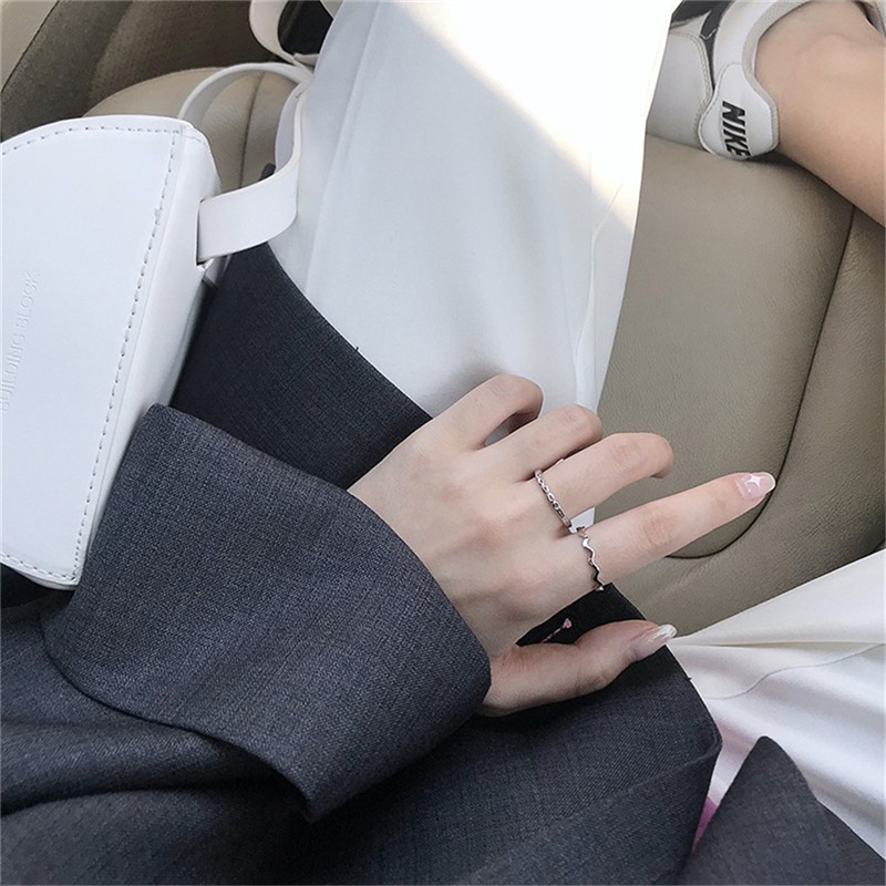 2pcs/set Cincin Fashion Terbuka Dapat Disesuaikan Untuk Wanita Gadis Ins Korea Gelombang Tangan Permen Perhiasan