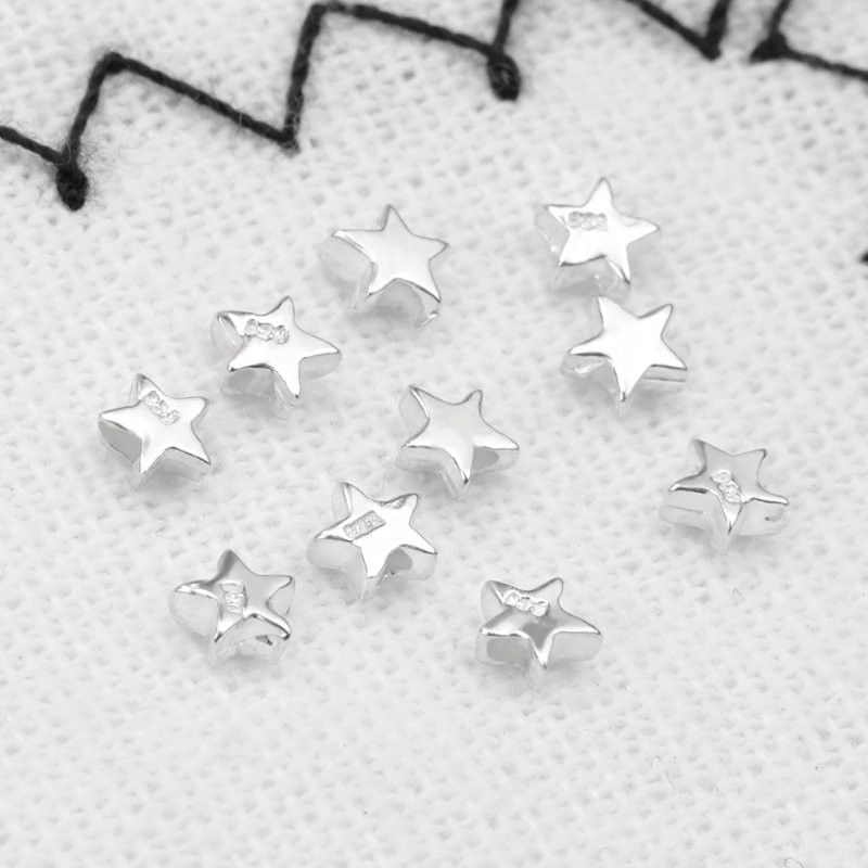 925 Silver Star Beads Spacer Longgar Kalung 10pcs