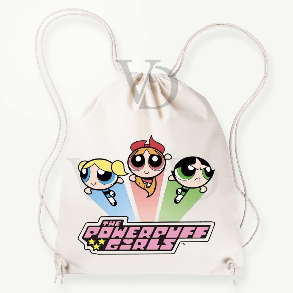 Tas Serut kanvas motif  powerpuff girls / tas gendong