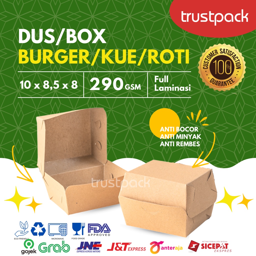 BURGER BOX / DUS / DOS / KOTAK KUE /ROTI uk.10x8,5x8cm KRAFT