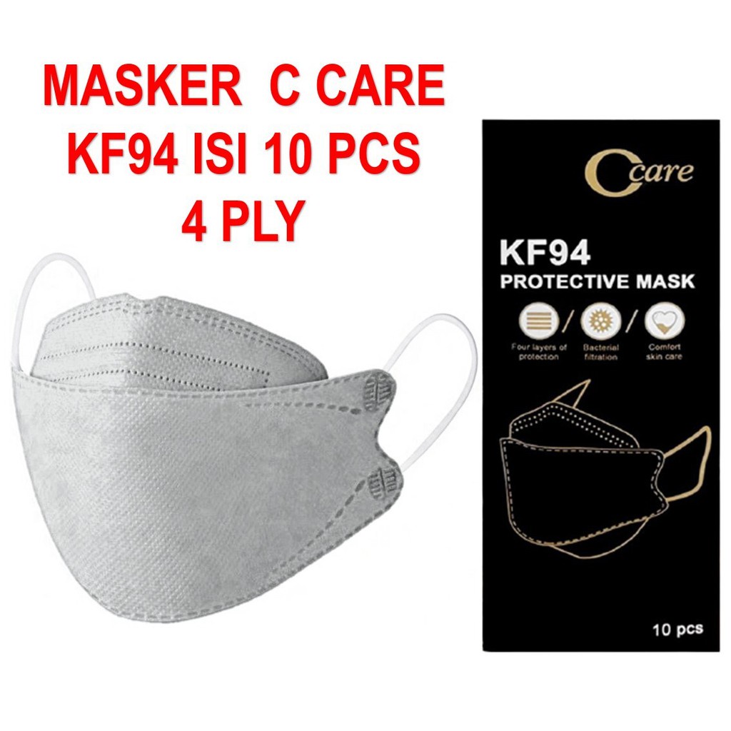 Masker KF94 C-Care HITAM PUTIH Warna Warni 4 Ply Isi 10 Pcs