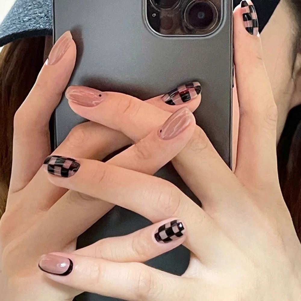 MXBEAUTY Black And White Nail Art Decorations Plaid Pattern Manicure Accessories Checkerboard Nail Art Stickers Decal Creative Japanese Adhesive DIY Nail Art Tool