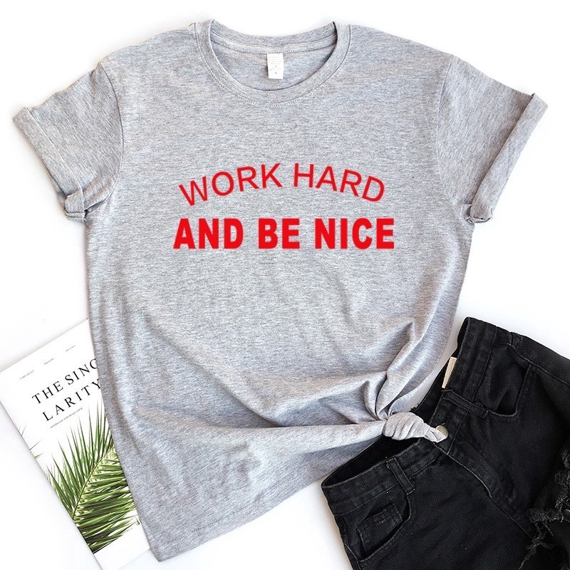 KAOS DISTRO WANITA ONECK WORK HARD BE NICE / KAOS WANITA