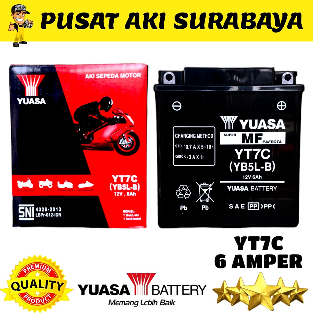 ASLI JAMINAN ORIGINAL YUASA YT7C ACCU MOTOR HONDA GRAND LEGENDA SUPRA MIO SPORTY SMASH SHOGUN MEGAPRO JUPITER BURHAN MTX5AL GT6A GM5Z YB5LB