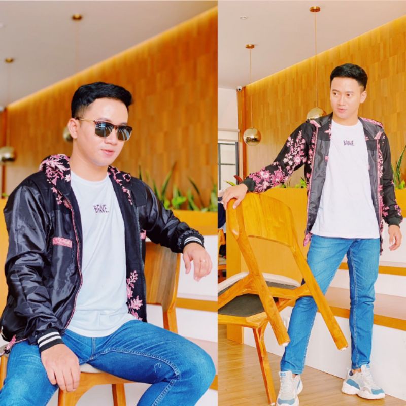 Jaket Parasut Batik Bolak-balik / Pakaian Batik Pria Dewasa BKBA Modern ( Free Masker Terbatas )