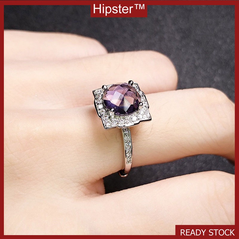 Hot Sale Punk Simple Personality Inlaid Purple Gemstone Square Ring