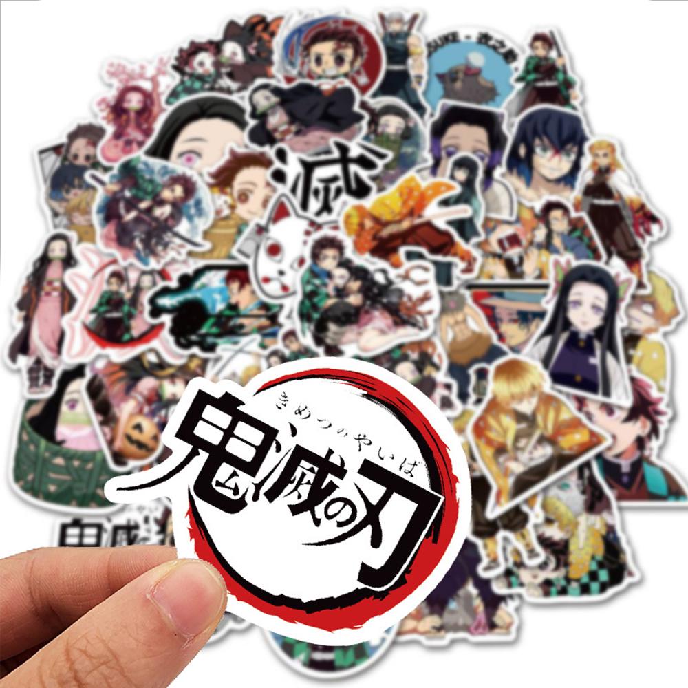 Lanfy Jepang Anime Kimetsu No Yaiba Stiker 100 Pcs Multi Use Stickers Boy Girl Tahan Air DIY Anime Decals