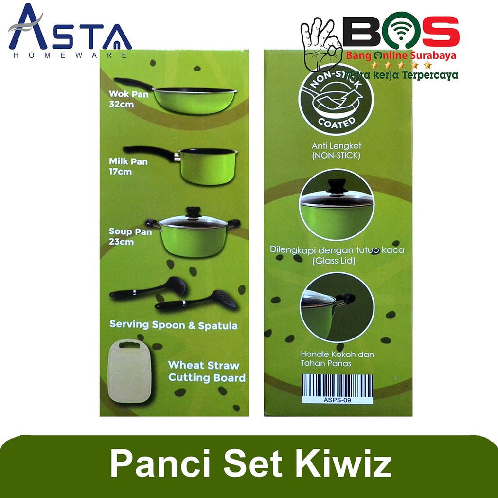 Panci Wajan Teflon Asta Kiwiz Set 7 Pcs Anti Lengket Cookware Panci Wajan Asta