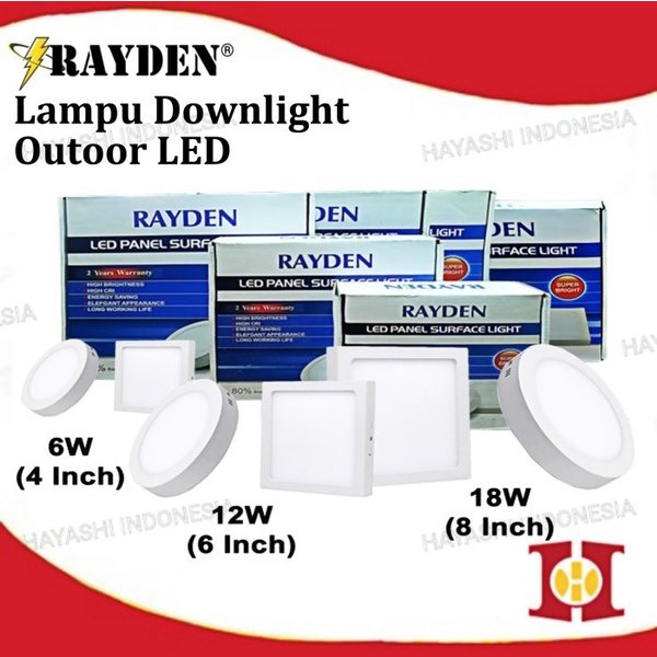 Lampu Downlight LED Panel 6W 12W 18W Surface Light Outdoor Rayden