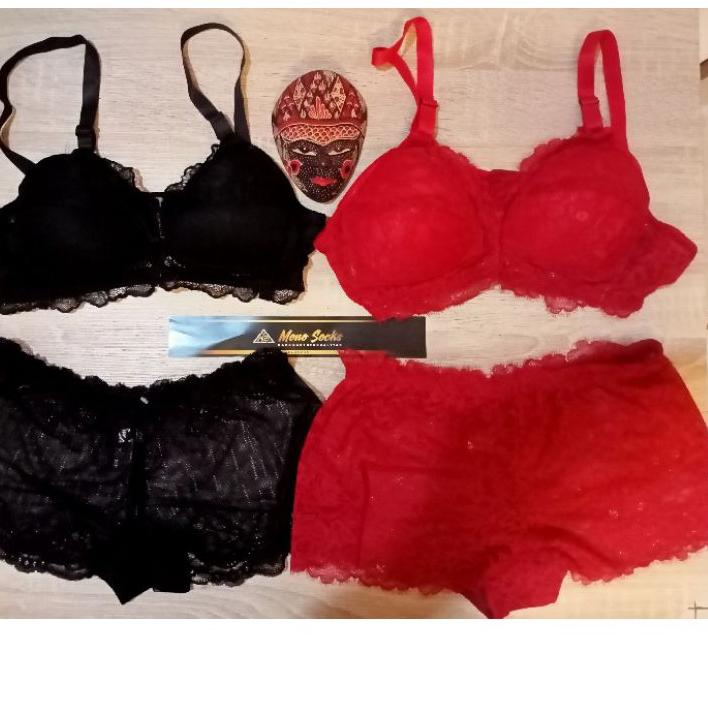 5.5 Flash Sale/DISKON BRANDS FESTIVAL/〖[Star]〗/〖5.5 Flash Sale〗/BISA COD [HITAM]BRA SET + CD HITAM,L