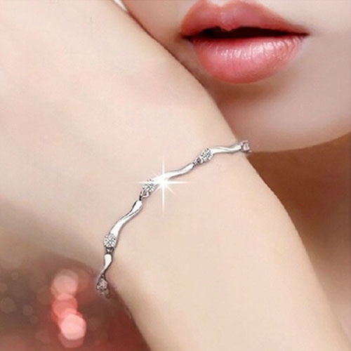Hu Hu Hu Hu Hu Alat Bantu Pasang Kacamata♡ Gelang Rantai Bambu Bahan 925 Sterling Silver Aksen Kristal Untuk Wanita