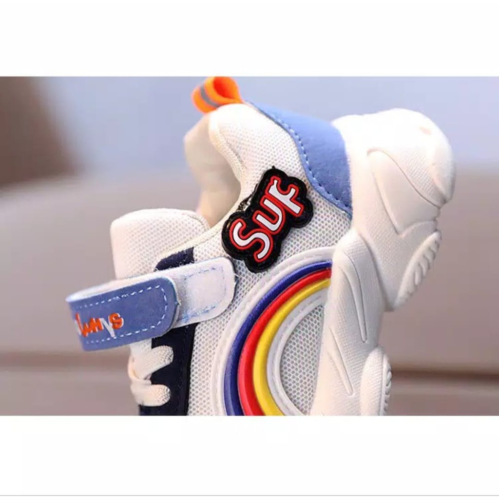 Sepatu anak Suf Rainbow Non LED Import Kids Shoes Sneakers Korea Style