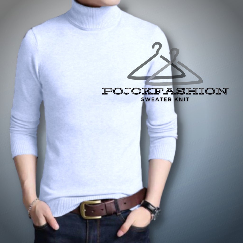 Sweater Rajut pria LONG NECK 14 get  polos putih favorite hight quality