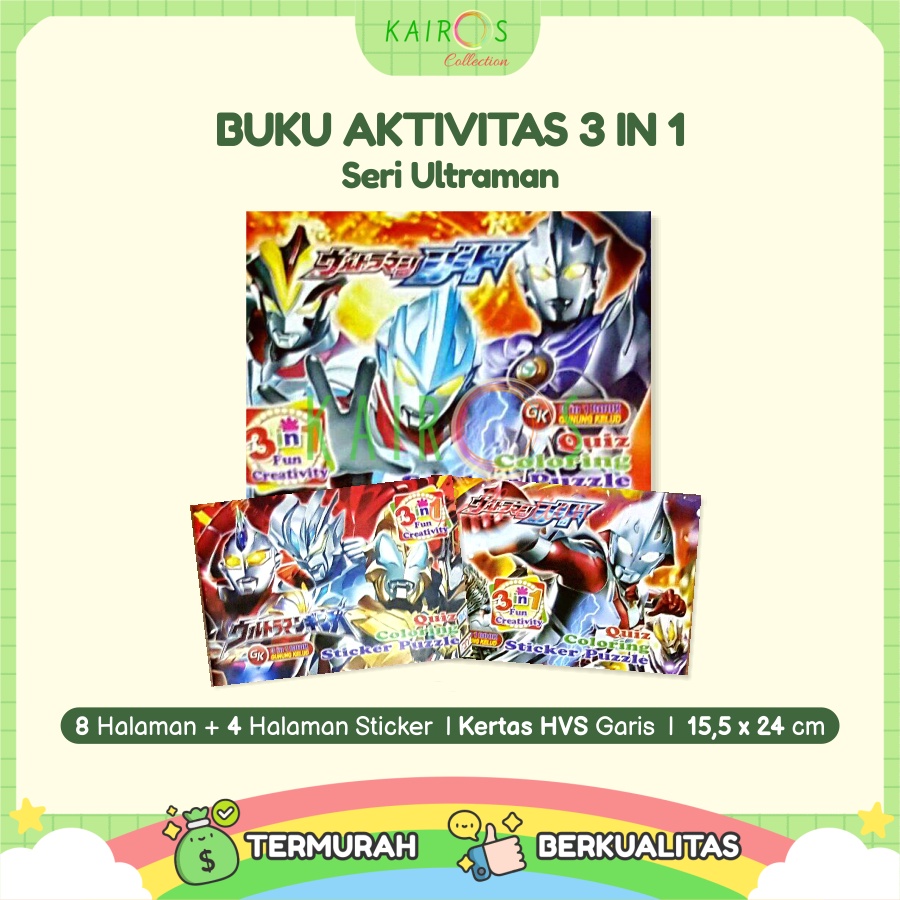 Buku Aktivitas Mewarna Sticker (3 in 1) Buku Gambar Anak Seri Ultraman