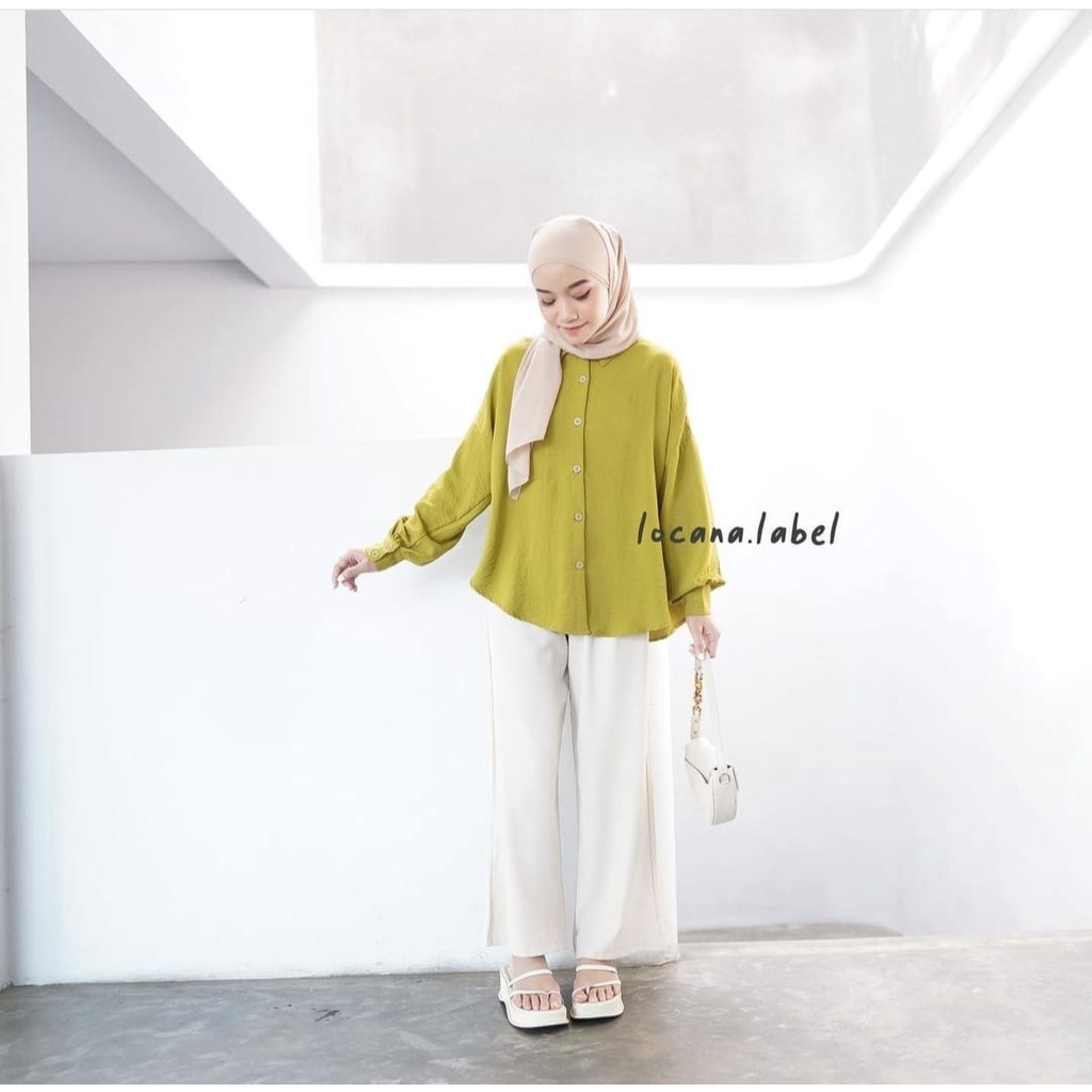 Kemeja Blouse Lengan Panjang KINAN Blouse LUNA Kancing Depan Flow Cringke Premium Kerah Banyak Variasi OOTD Remaja Dewasa