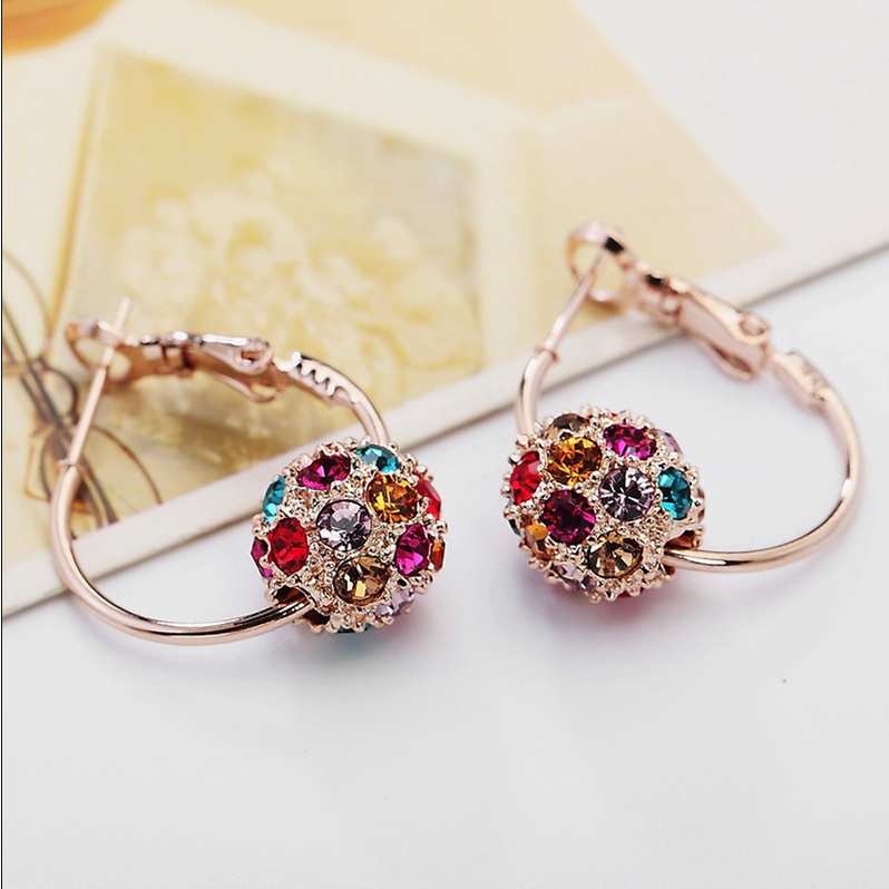 MORYMOSHI A71 Anting Tusuk Bulat Bola Crystal Fashion Wanita Korea