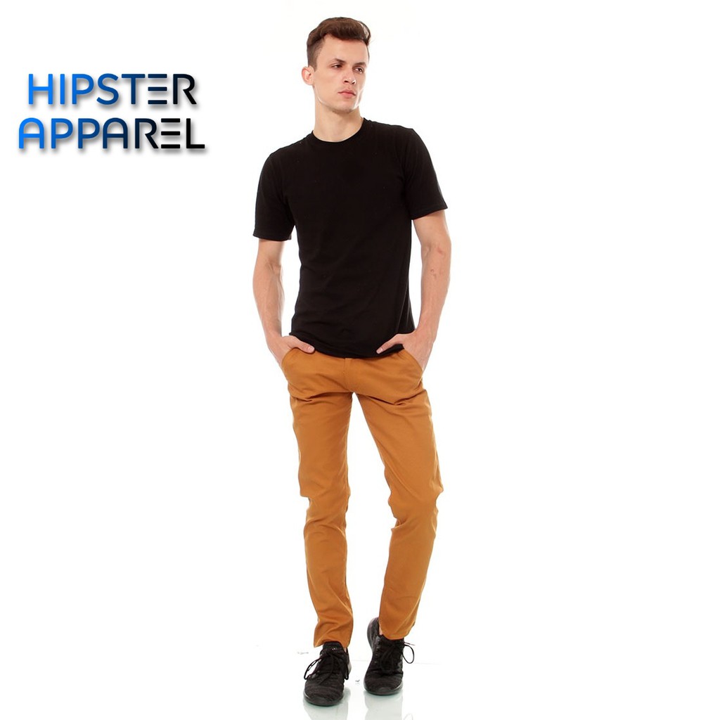 HIPSTER APPAREL Celana Chino Panjang Pria Warna GOLD/ORANGE
