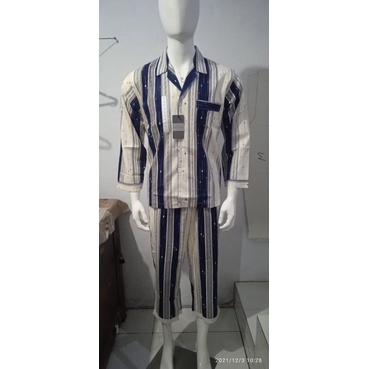 piyama lengan panjang katun pria dewasa la mirage garis abstrak