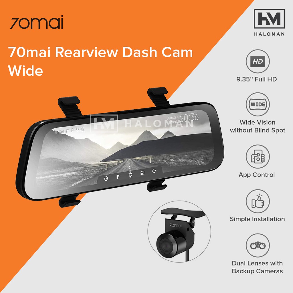70MAI DVR Mobil Rearview Dash Cam Wide + Night Vision Backup Camera Xiaomi