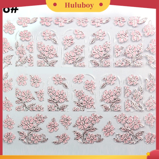Huluboy Huluboy♡ Stiker Kuku 3D Motif Bunga Warna Pink Untuk Manicure