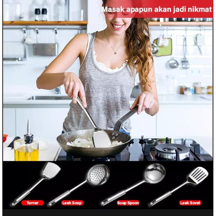 Spatula Set Isi 4pcs 1092-Spatula Sutil Stainless Steel - Spatula Set 4pcs Alat Masak Spatula Suntil Stainless Stell 4 in 1