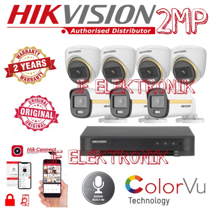 PAKET CCTV HIKVISION 8 CHANNEL 7 KAMERA 2MP COLORVU BUILT IN AUDIO