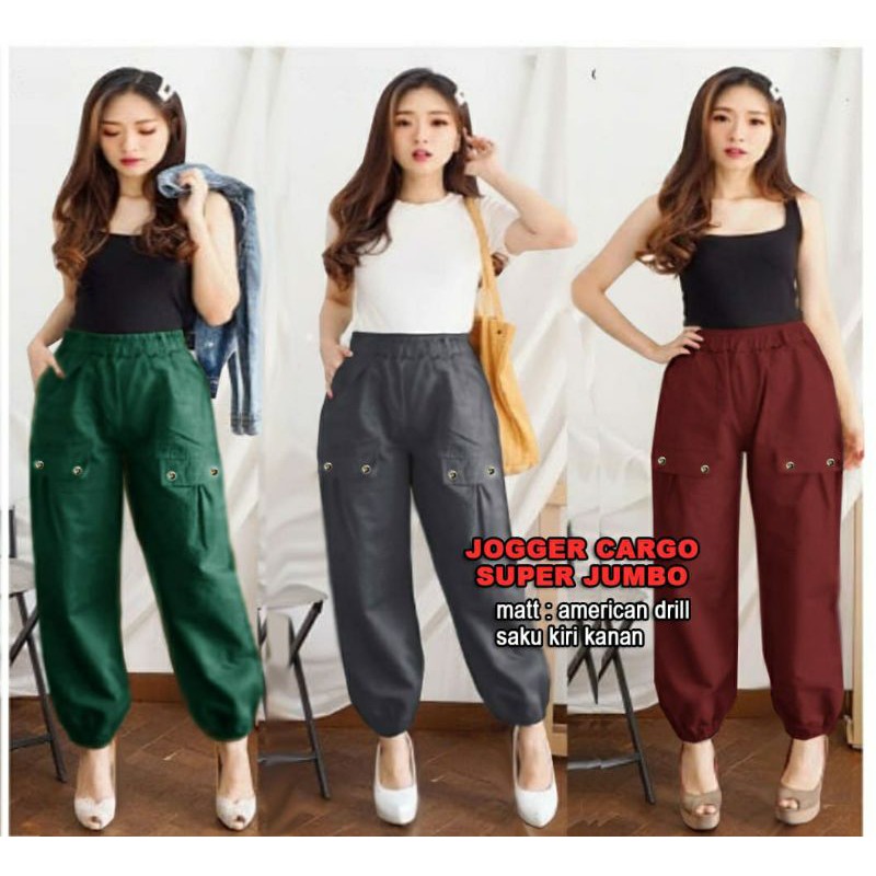 jogger cargo super jumbo 3XL (hijau botol,abu tua,marun) P