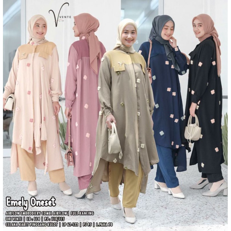 EMELY ONE SET / SETELAN TUNIK CRINGKLE AIR FLOW PREMIUM