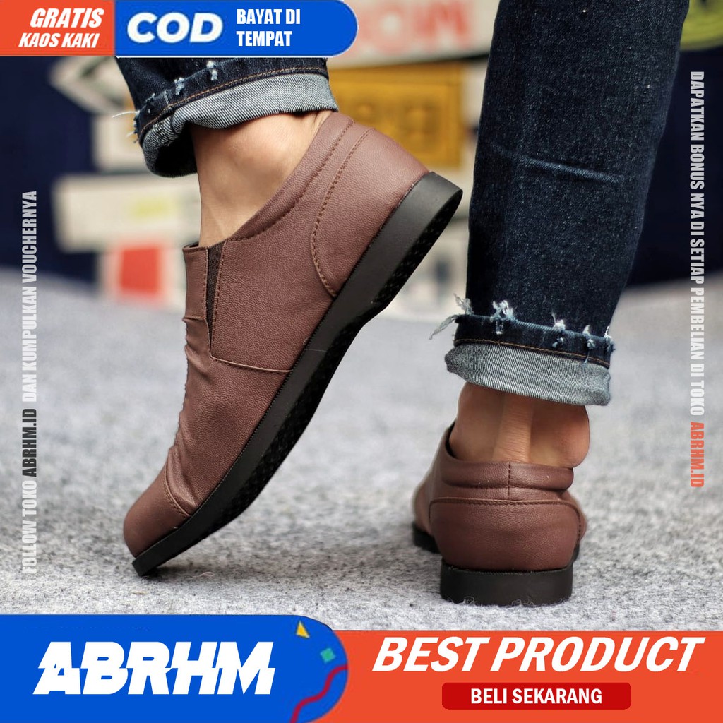 ABRHM X WRINGKLE Sepatu kasual Pria Sepatu Pria Casual Kulit Pu Ori Cowo/Cowok Sepatu Kerja Kantor Semi Formal Kuliah Kondangan Gaya keren Kekinian Murah Terlaris